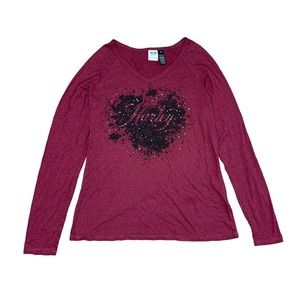 Harley-Davidson Long Sleeve Shirt  Blouse Top Studded‎ Rhinestone Red Women's 1W